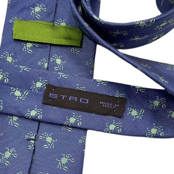 ETRO Blue Crab Silk LUXURY Tie ITALY - Picture 3 of 5